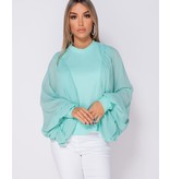 PARISIAN Batwing Chiffon Sleeve High Neck Blouse - Dames  - Groen