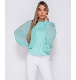 PARISIAN Batwing Chiffon Sleeve High Neck Blouse - Dames  - Groen