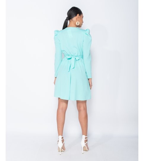 PARISIAN Puffed Sleeve Wrap Front Buckle Detail Mini Dress - Dames  - Blauw
