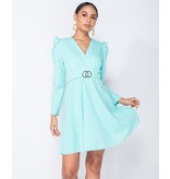 PARISIAN Puffed Sleeve Wrap Front Buckle Detail Mini Dress - Dames  - Blauw