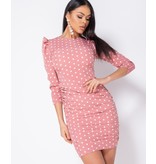 PARISIAN Polka Dot Puff Sleeve Ruching Detail Bodycon Dress  - Roze