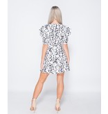 PARISIAN Printed Puff Sleeve Frill Hem V Neck Mini Dress  - Dames - Wit