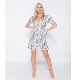 PARISIAN Printed Puff Sleeve Frill Hem V Neck Mini Dress  - Dames - Wit