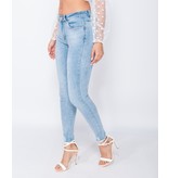 PARISIAN Frayed Hem Mid Waist Skinny Jeans - Dames - Blauw