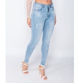 PARISIAN Frayed Hem Mid Waist Skinny Jeans - Dames - Blauw