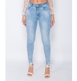 PARISIAN Frayed Hem Mid Waist Skinny Jeans - Dames - Blauw