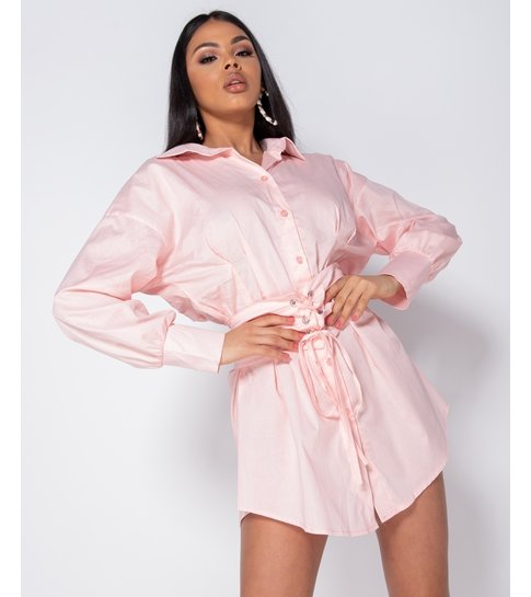 PARISIAN Long Sleeve Shirt Dress With  Belt - Dames - Roze