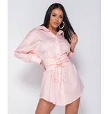 PARISIAN Long Sleeve Shirt Dress With  Belt - Dames - Roze