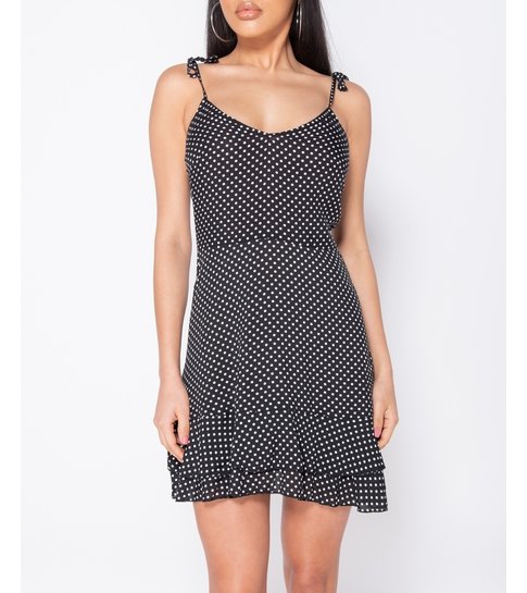 PARISIAN Polka Dot Tiered Hem Strappy Mini Dress - Dames -Zwart