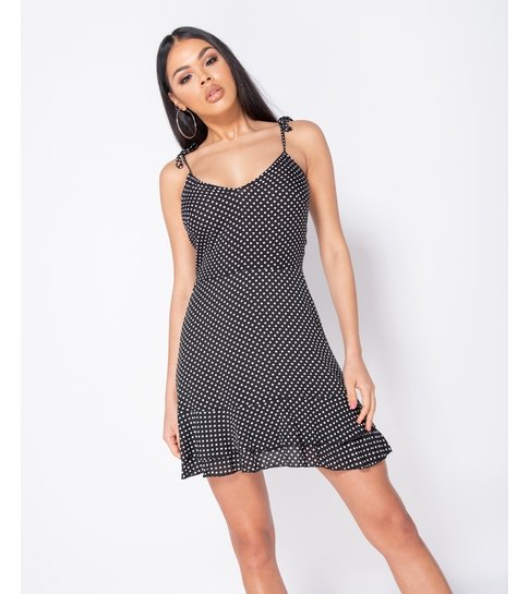 PARISIAN Polka Dot Tiered Hem Strappy Mini Dress - Dames -Zwart