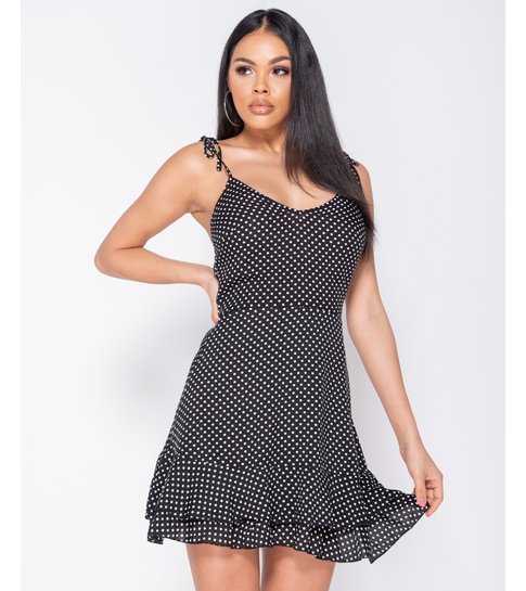 PARISIAN Polka Dot Tiered Hem Strappy Mini Dress - Dames -Zwart