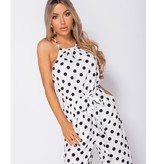 PARISIAN Polka Dot Tie Waist Gathered Neck Jumpsuit - Dames - Wit