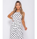 PARISIAN Polka Dot Tie Waist Gathered Neck Jumpsuit - Dames - Wit