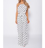 PARISIAN Polka Dot Tie Waist Gathered Neck Jumpsuit - Dames - Wit