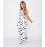 PARISIAN Polka Dot Tie Waist Gathered Neck Jumpsuit - Dames - Wit