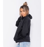 PARISIAN Oversized Draw String Hooded Sweatshirt - Dames - Zwart