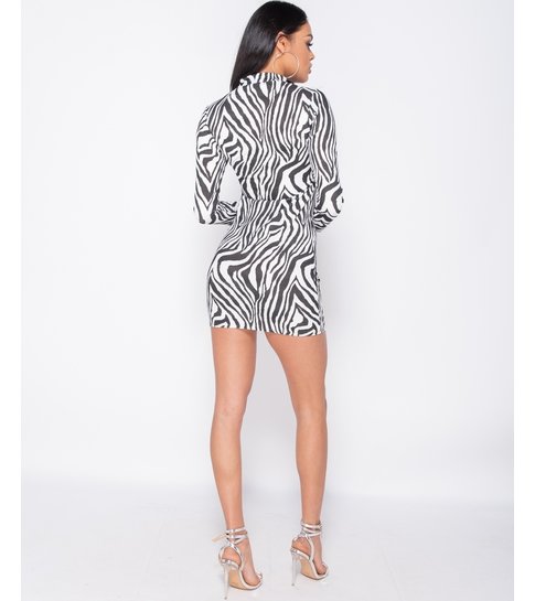 PARISIAN Zebra Print High Neck - Bodycon Dress - Dames -Wit