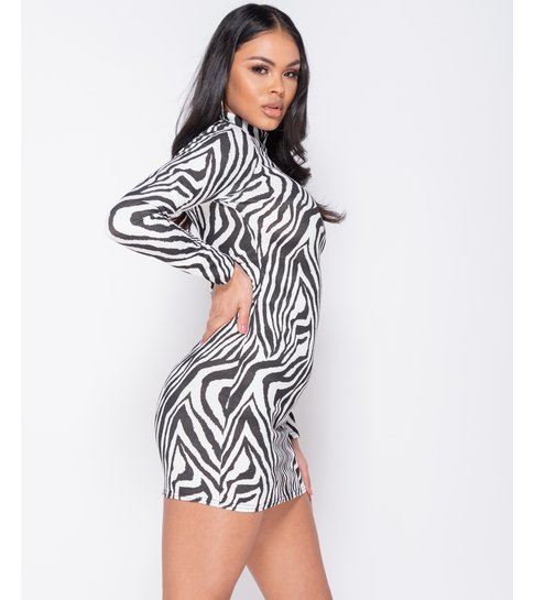 PARISIAN Zebra Print High Neck - Bodycon Dress - Dames -Wit