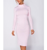 PARISIAN Rib Knit Polo Neck - Midi Dress - Dames - Roze