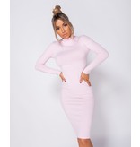 PARISIAN Rib Knit Polo Neck - Midi Dress - Dames - Roze