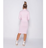 PARISIAN Rib Knit Polo Neck - Midi Dress - Dames - Roze