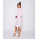 PARISIAN Rib Knit Polo Neck - Midi Dress - Dames - Roze