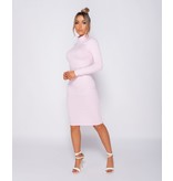 PARISIAN Rib Knit Polo Neck - Midi Dress - Dames - Roze