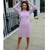 PARISIAN Rib Knit Polo Neck - Midi Dress - Dames - Roze