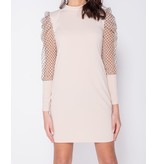 PARISIAN Polka Dot Sheer Puffed - Bodycon Mini Dress - Dames - Beige