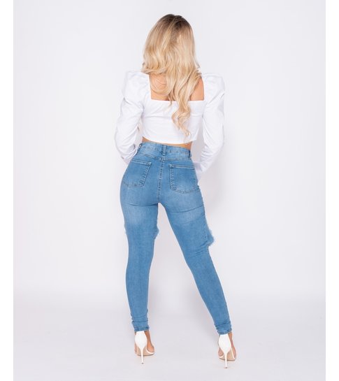 PARISIAN Extreme Distressed High Waist Skinny Jeans - Dames - Blauw