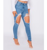 PARISIAN Extreme Distressed High Waist Skinny Jeans - Dames - Blauw