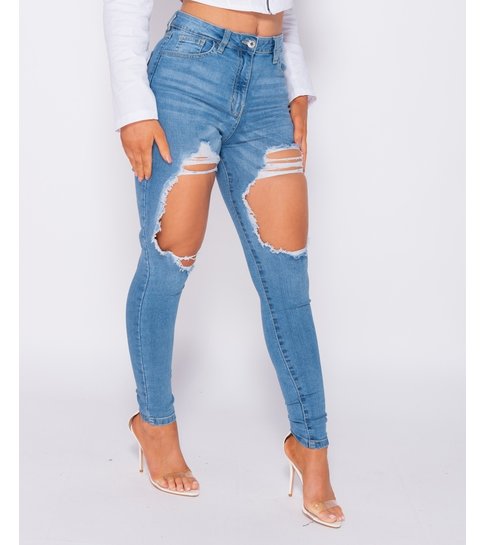 PARISIAN Extreme Distressed High Waist Skinny Jeans - Dames - Blauw