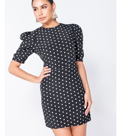 PARISIAN Polka Dot Puffed - Bodycon Mini Dress - Dames - Zwart