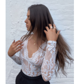 PARISIAN Lace Scalloped Edge Sheer Long Sleeve Bodysuit - Dames - Wit