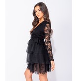 PARISIAN Lace Panel Multi Tier Mesh Mini Dress - Dames - Zwart