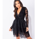 PARISIAN Lace Panel Multi Tier Mesh Mini Dress - Dames - Zwart