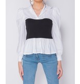 PARISIAN Corset Detail Puffed  Blouse - Dames - Zwart /Wit