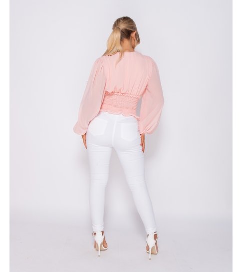 PARISIAN Shirring Detail Wrap Front Top - Dames - Roze