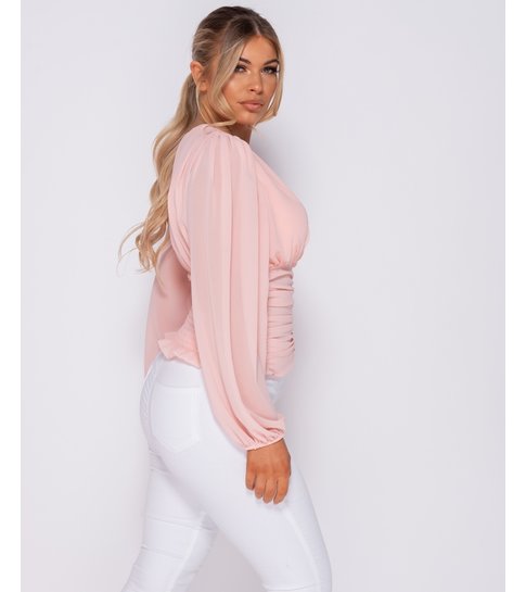 PARISIAN Shirring Detail Wrap Front Top - Dames - Roze