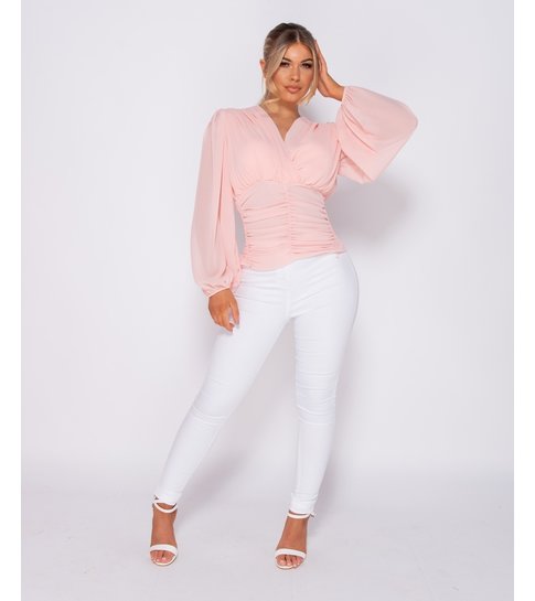 PARISIAN Shirring Detail Wrap Front Top - Dames - Roze