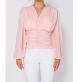 PARISIAN Shirring Detail Wrap Front Top - Dames - Roze