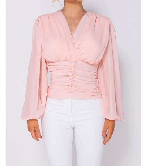 PARISIAN Shirring Detail Wrap Front Top - Dames - Roze