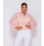 PARISIAN Shirring Detail Wrap Front Top - Dames - Roze