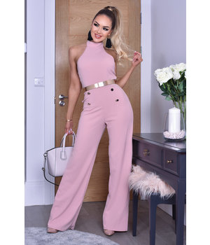 CATWALK Katrina Halter Button Jumpsuit - Dames - Roze