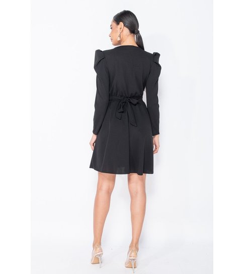 PARISIAN Puffed Sleeve Wrap Front  Mini Dress - Dames  - Zwart