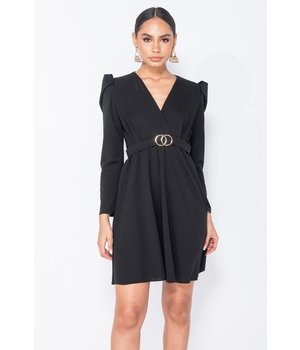 PARISIAN Puffed Sleeve Wrap Front  Mini Dress - Dames  - Zwart