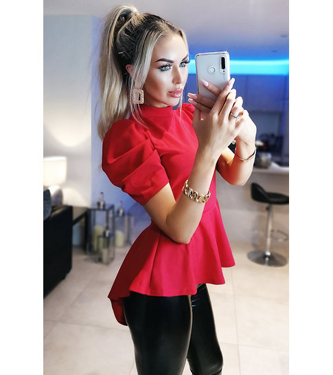 CATWALK Shelly Puffed Sleeve Peplum Top - Dames - Rood