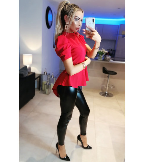 CATWALK Shelly Puffed Sleeve Peplum Top - Dames - Rood