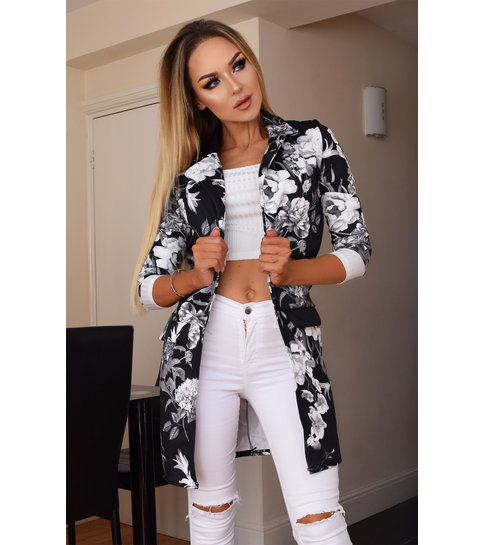 CATWALK Audrey Floral Longline Jacket - Dames - Zwart