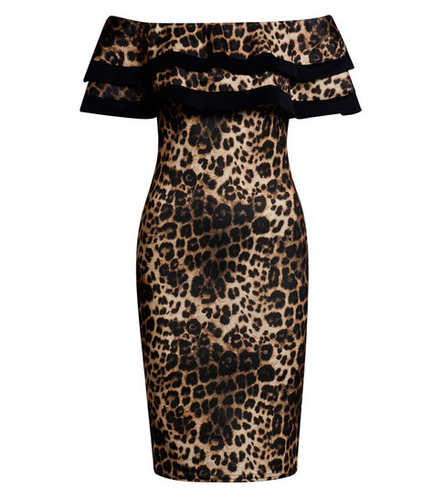 CATWALK Kaira Bardot Leopard Dress - Dames - Bruin